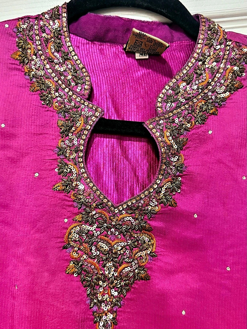Pakistani Ombré two tone Embroidered Magenta and Rust outfit with two tone dupat